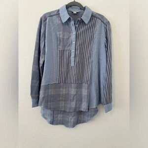 Sundance Top Muriel Collared Plaid Stripe Patchwork Hi Low Boho Western Small